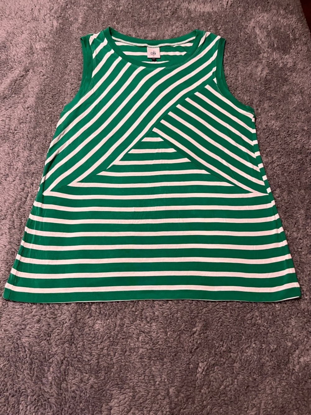 CAbi Cool Green & White Geometric Stripe Sleeveless Tank Stretch Size Medium